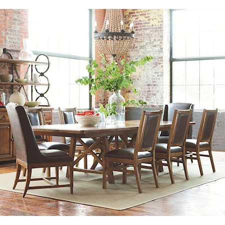 Timber Ridge Dining Table w/ Leather Hostess Chairs & Leather Side Chairs